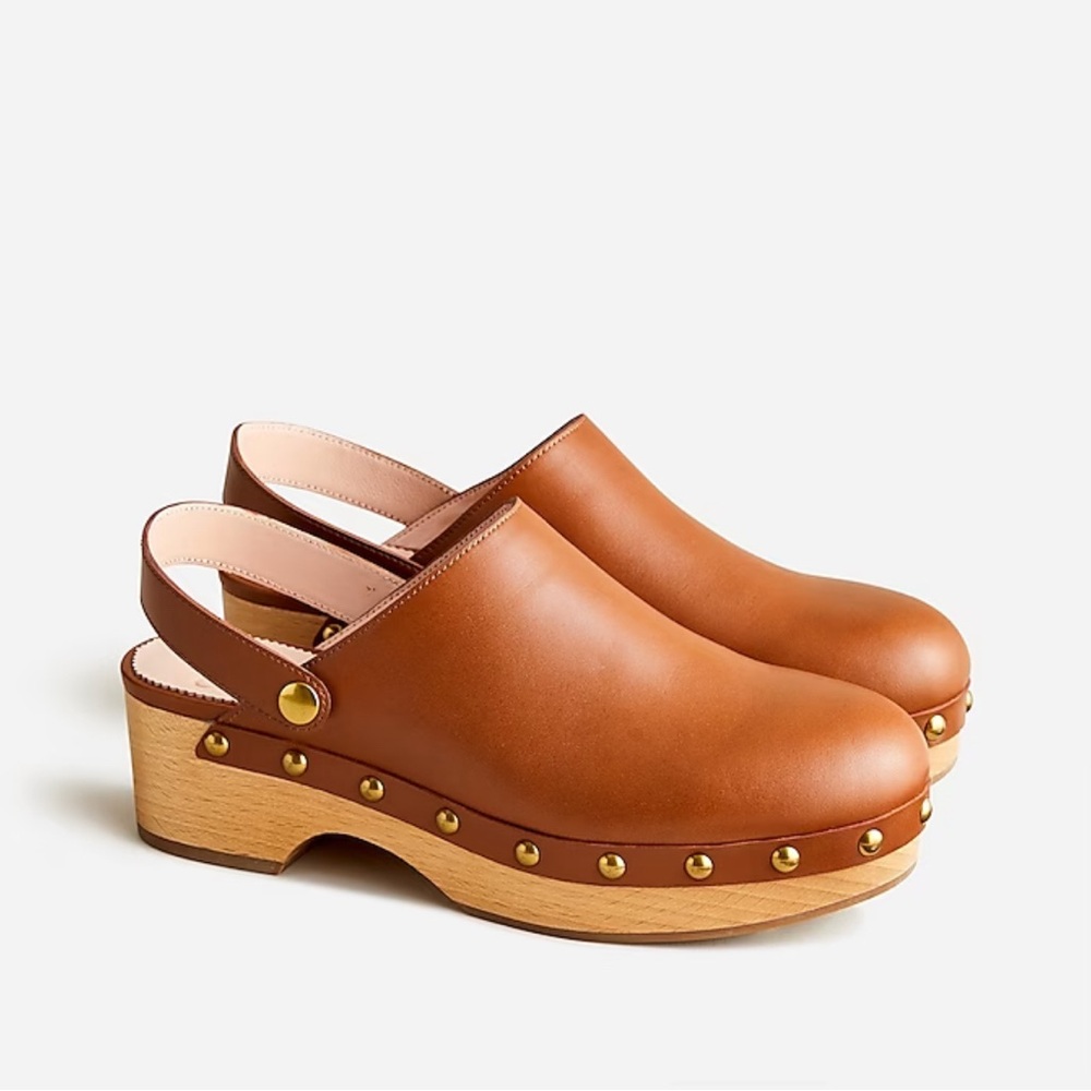 NWOT J. Crew Convertible Leather Studded Clogs. Brown. Size 8.5